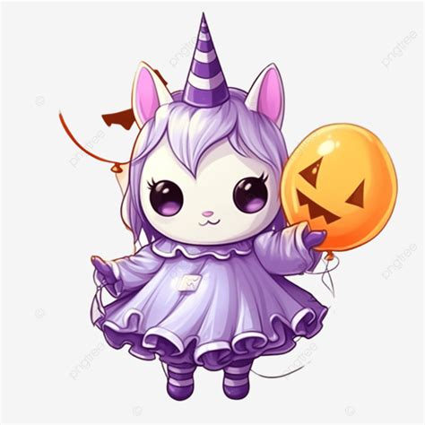 Cute Unicorn Halloween Cartoon Wear Pumpkin Fancy Dress Holding Ghost