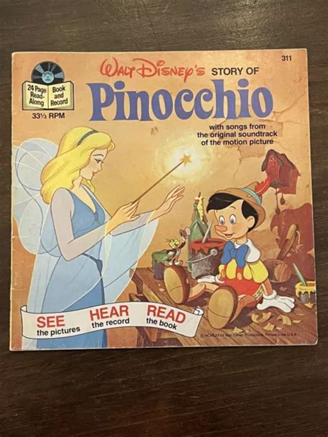 Walt Disney Vintage 1977 Story Of Pinocchio See Hear Read Along 24 Page