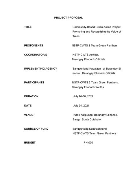 Nstp Cwts Project Proposal Project Proposal Title Community Based