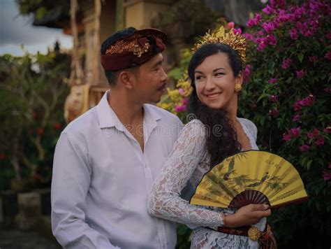 Balinese Culture Multicultural Couple Wearing Traditional Balinese