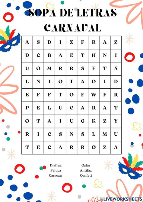 Sopa De Letras CARNAVAL Worksheet Nel 2024