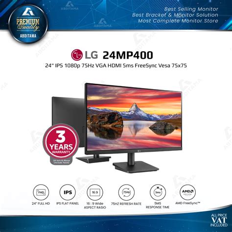 Jual Monitor LG 24MP400 24 IPS 1080p 75Hz VGA HDMI 5ms FreeSync Vesa