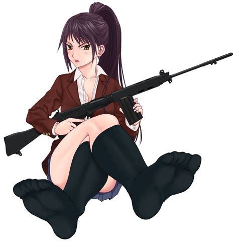 Safebooru 1girl Alternate Costume Alternate Hairstyle Artist Request Battle Rifle Black