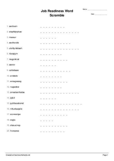 Free Printable Job Readiness Worksheets