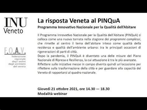 La Risposta Veneta Al Pinqua Programma Innovativo Nazionale Per La