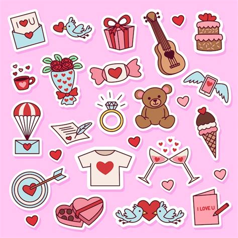 Conjunto De Pegatinas De Ilustración De Doodle De San Valentín Vector