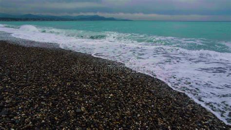 Foamy Sea Waves Rough Sea Rocky Coastline Vacation Concept Stock