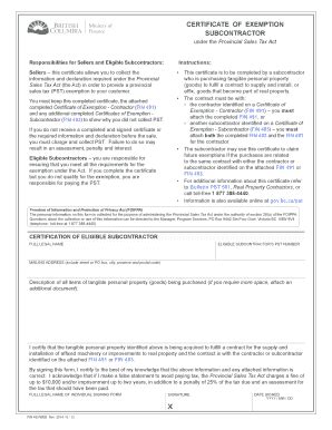 Fillable Online Sbr Gov Bc Fin Certificate Of Exemption