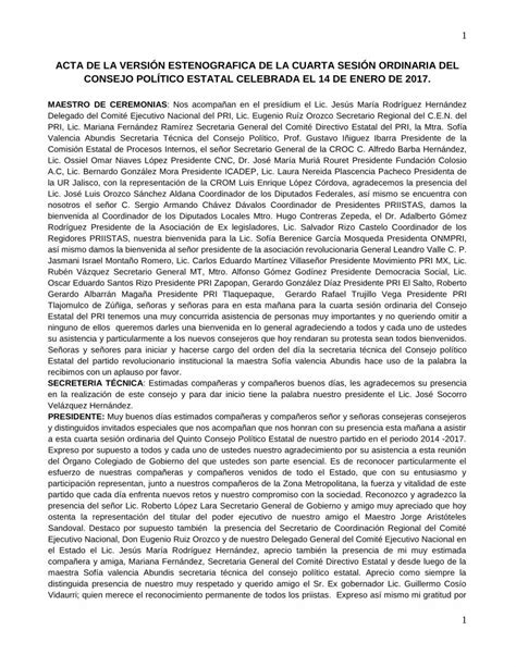 PDF ACTA DE LA VERSIÓN ESTENOGRAFICA DE LA 1 1 ACTA DE LA