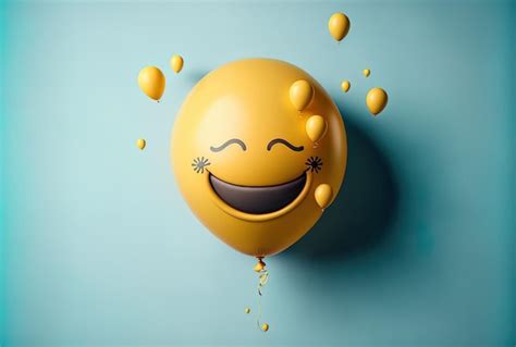 Premium Photo Smiling Emoji With Closed Eyes And Flying Balloon