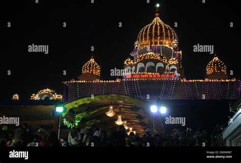 NEW DELHI, INDIA - Sri Bangla Sahib Gurudwara night view during ...