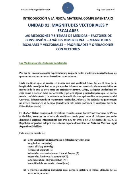 Unidad 1 La Medición Y Los Sistemas De Medidas Magnitudes Escalares Y Vectoriales Ucc