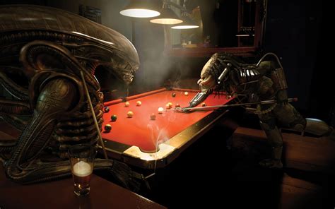 1920x1080 resolution | Alien and Predator playing pool painting, Alien ...