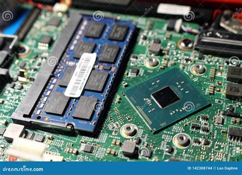 Closeup View At Laptop Motherboard And Components Editorial Stock Image