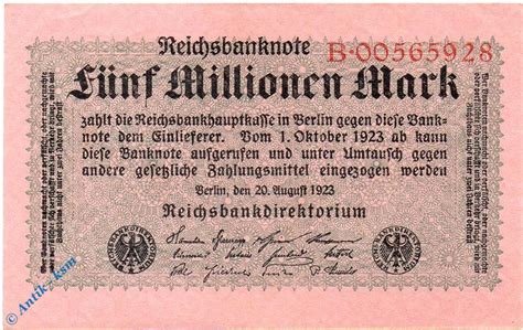 Banknoten Reichsbanknote Million Mark Schein Reichsdruck Deu A