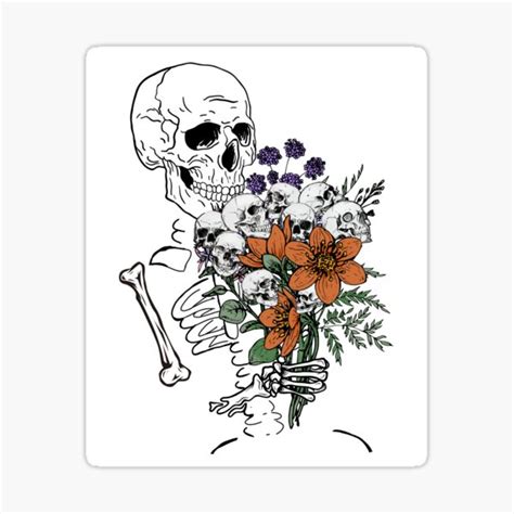 Skeleton Smelling Skull Flower Bouquet Skeleton Sticker For Sale By