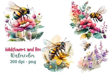 Floral Bee Watercolor Sublimation PNG Graphic By Md Shahjahan