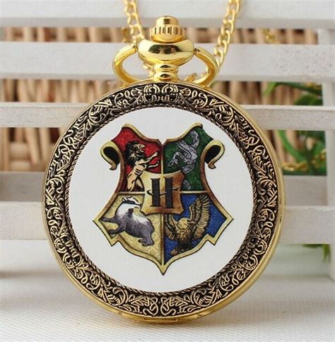 Harry Potter Quartz Pocket Watch Hogwarts Golden Antique Enamel EBay