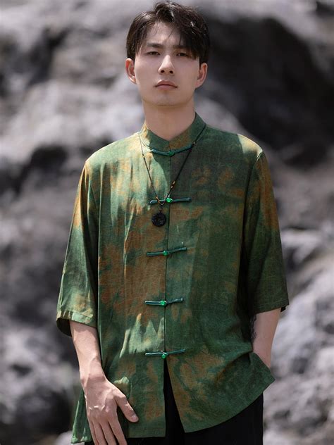 Chinese Style Men Shirts Short Sleeved Tang Suit Top Fashion Hanfu