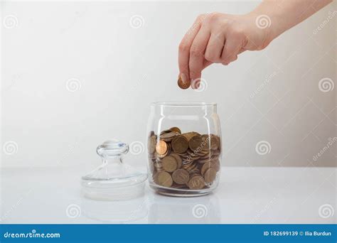 Donation Concept Woman S Hand Putting Coin In The Money Box Stock