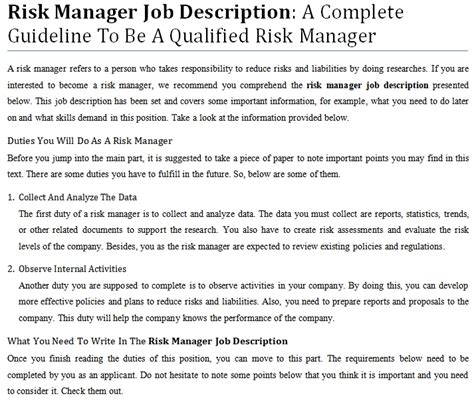 Risk Manager Job Description A Complete Guideline To Be A Qualified