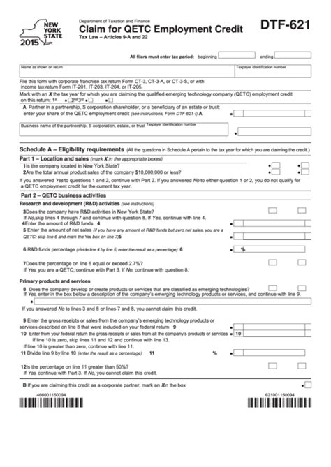 Fillable Form Dtf Claim For Qetc Employment Credit