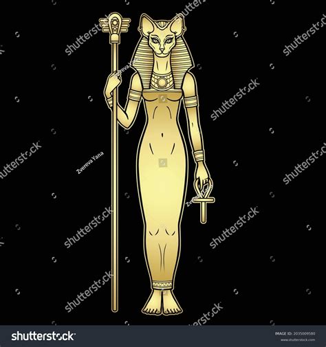 Animation Portrait Ancient Egyptian Goddess Bastet Stock Vector ...