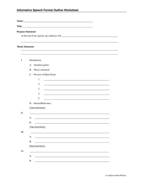 Free Printable Informative Speech Outline Templates PDF Word Example