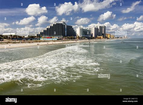 Hotel Skyline And Waterfront Of Daytona Beach Seen From The Main Street