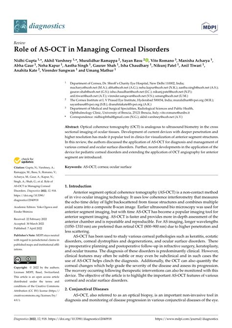 Pdf Role Of As Oct In Managing Corneal Disorders