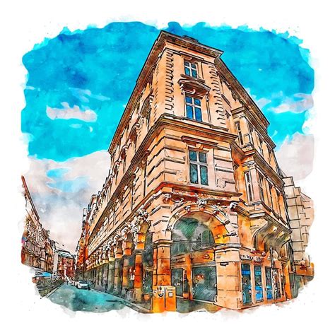 Hamburg Germany Watercolor Sketch Hand Drawn Illustration