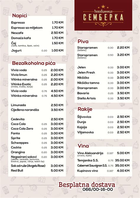 Menu At Evabd Inica Semberka Restaurant Bijeljina