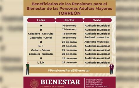 Emite Bienestar Torreón calendario para pagos a personas con