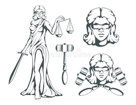 Themis - Ancient Greek Goddess of Justice. Hand Drawn Scales of Justice. Symbols of the Femida ...