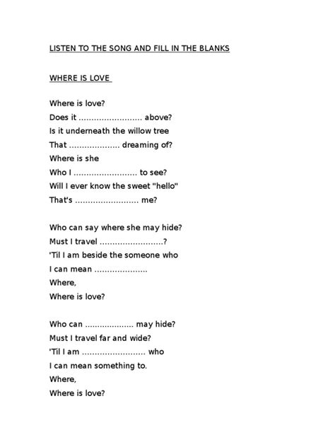 Lyrics Where Is Love Oliver Twist A4 | PDF