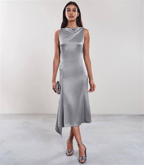 Reiss Satin Seren Dress In Grey Grey Lyst