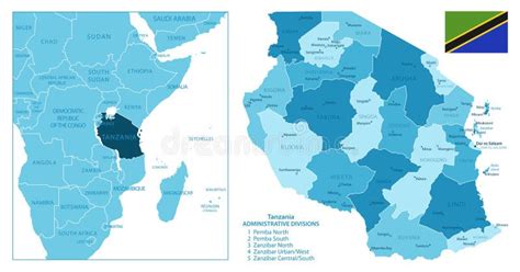 蓝色地球上悬挂国旗和地点的坦桑尼亚详细行政地图 库存例证 插画 包括有 布隆迪 标志 自治市 抽象 191266742