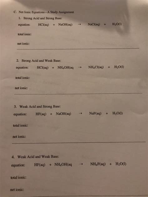 Solved C Net Ionic Equations A Study Assignment 1 Strong Chegg