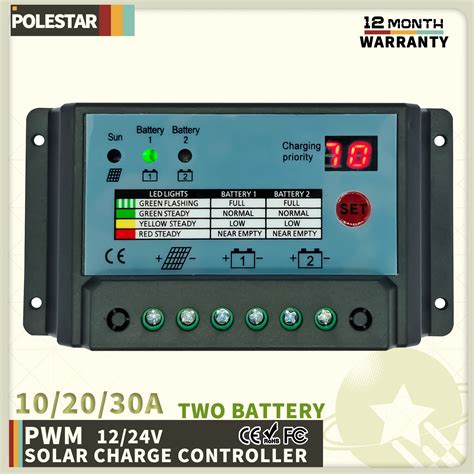 Polestar 12V 24V Dual Battery Solar Charge Controller 10A 20A 30A PWM