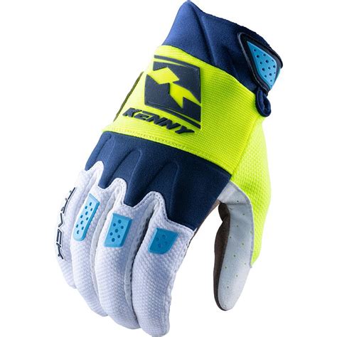 Gants Cross TRACK KENNY Bleu Blanc Jaune Fluo MOTO AXXE FR Gants Cross