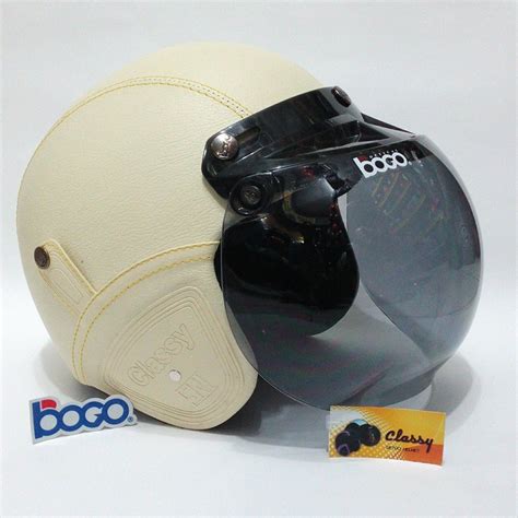 Jual Helm Bogo Retro Dewasa Kulit Classy Sni Light Krem Polos Gading