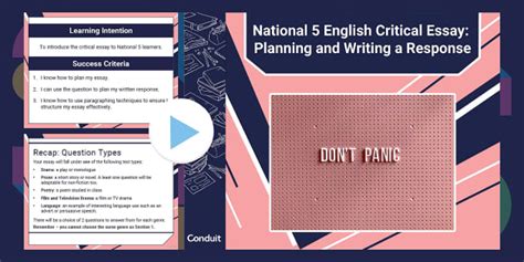 National 5 English Critical Essay Planning And Writing