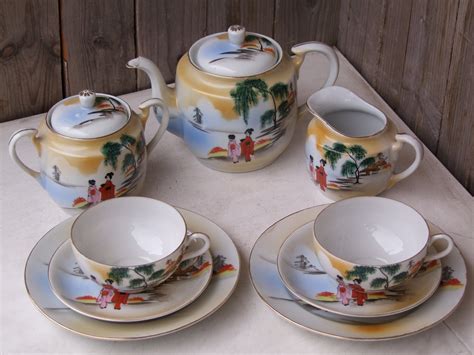 Antique Japanese Kutani Tea Set Full Size Eggshell Porcelain Coffee Set ...