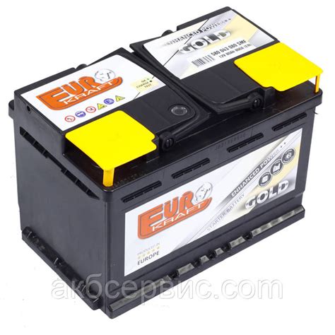 Аккумулятор стартерный 80Ah 6СТ-80 EUROKRAFT GOLD (-/+) EN800A ...