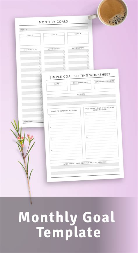 Printable Monthly Goal Setting Template For 5 Weeks Goal Etsy In 2021