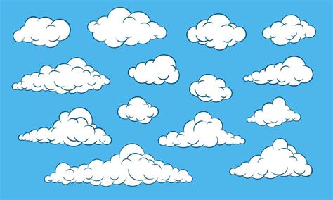 Set of clouds isolated on blue sky. Drawing clouds. Vector illustration ...