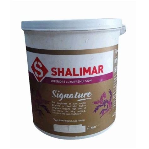 Shalimar Signature Interior Luxury Emulsion Paint Packaging Size 4L