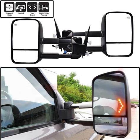 Aerdm New Pair Towing Mirrors Set Power Tow Heated Telescoping With Arrow Signal Light Side