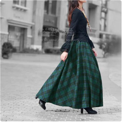 Retro Women Skirts High Quality Woolen Green Plaid 2018 Spring Autumn A