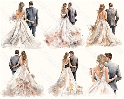 34 Bride and Groom Back Clipart Watercolor-wedding Day Clipart PNG ...